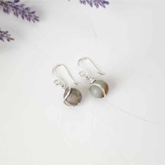 Silver Plated Wire Wrapped Amazonite Earrings, Boho Dangle Earrings - Picture 5 of 10